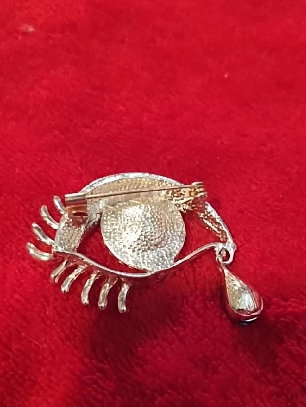 Gold-Tone Eye Brooch with Blue Crystal Tear - Women Jewelry